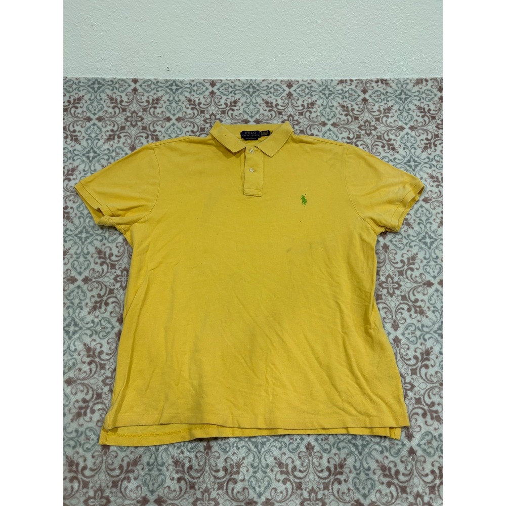 Polo Ralph Lauren Mens XL Custom Slim Fit Short Sleeve Polo Shirt Yellow Green